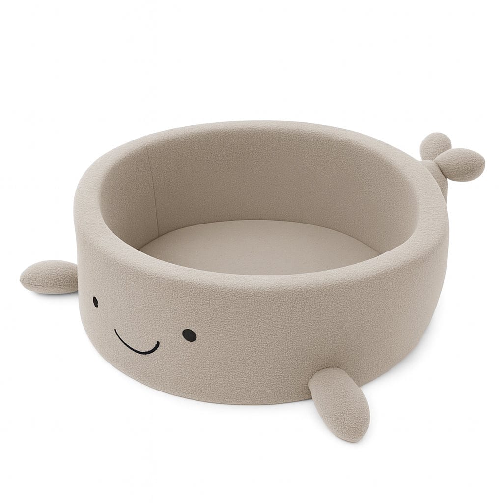 Meowbaby Foam Ball pit for Child - Whale | Balls to Choose | Oat Biscuit Beige | Boucle